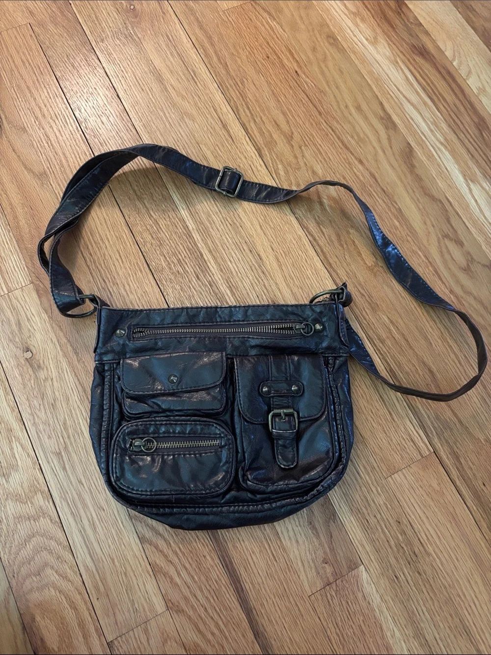 Black Leather Crossbody Messenger Bag Purse